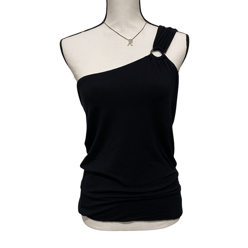 New York & Co. One-Shoulder Black Ring-Detail Tank Top New Size XS